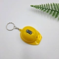 Yellow hard hat keychain with LED light function and metallic silver keyring ring - Yellow