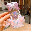 Set de nœuds à cheveux roses pailletés avec flocons d'argent et perles nacrées - Ensemble combiné coquillage / Coquillage Rose