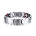 Silver stainless steel magnetic bracelet for men with red black and white inset elements - Steel