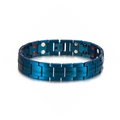 Men's blue magnetic health bracelet with stainless steel links and embedded therapy magnets - Blue