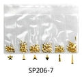 Golden nail art charms set SP206-7 in a 6-compartment bag for professional manicure decoration - SP206-7 (Gold Metal Style)