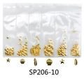 Golden metal nail art charms set with stars, shells and feathers in a 6-grid bag - SP206-10 (Gold Metal Style)