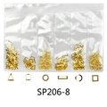 Golden geometric nail art rivets set in 6-compartment bag, featuring various alloy shapes - SP206-8 (Gold Metal Style)