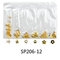 Golden flower nail art metal studs set in professional six-grid bag packaging SP206-12 - SP206-12 (Gold Metal Style)