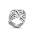 Bague croisée plaquée argent avec zircons scintillants et design tissé chic - US 7 / Style Multi-couches de l'Enveloppement Croisé d'Argent (KR35505-AD)