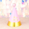 Pink birthday party cone hat with glitter pom pom and gold Happy Birthday text - Pink Gold Edge Happy Birthday Sequin Ball Hat