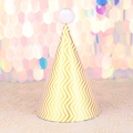 Gold and white chevron party hat with a fluffy white pom pom on top for birthdays - Gold Water Wave Sequin Ball Hat