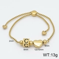 Adjustable golden stainless steel box chain bracelet featuring cube C and heart charms - Letter C