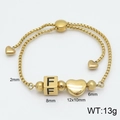 Adjustable golden stainless steel heart bracelet featuring a square bead with letter F - Letter F