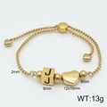 Gold adjustable bolo bracelet with heart charm and letter J engraved square bead - Letter J