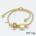 Adjustable golden stainless steel bracelet with letter D cube and heart charm - Letter D