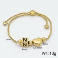 Gold stainless steel adjustable box chain bracelet with heart and letter N charms - Letter N
