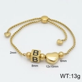 Gold adjustable box chain bracelet with heart charms and black letter B square pendant - Letter B