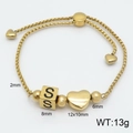 Gold stainless steel adjustable heart bracelet featuring a custom initial S square bead - Letter S