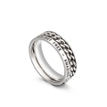 Silver titanium steel ring featuring Cuban chain texture and SET FREE engraving detail - US 6 / Silver Vintage Chain Texture Style (KR37666-K)