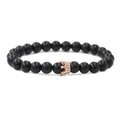 Matte black stone beaded bracelet with a rose gold crown and sparkling zircon inlay - Frosted Stone Rose Gold Crown