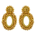 Macro shot of gold bohemian seed bead earrings featuring handmade woven craftsmanship - Bright Gold