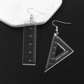 Acrylic back to school earrings with clear ruler and triangle square geometric design - Transparent Normal Hook