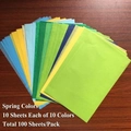 Macro detail of colorful A5 tissue paper sheets arranged in a fan shape on wood - Spring Colors (100 Sheets/Pack)
