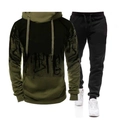 Detail of olive green gradient hoodie with street ink print and black joggers - M / Army Green