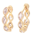 Goldene Huggie-Hoop-Ohrringe mit Zirkonia im Marquise-Schliff und Perlenrand - Gold - Weißer Zirkon