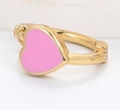Gold hoop earring featuring a pink heart enamel pendant for a trendy minimalist look - Pink