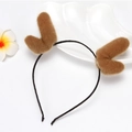 Cute plush reindeer antler headband with brown faux mink fur on a minimalist white display - Reindeer Style / Brown
