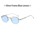 Lunettes de soleil polygonales sans monture avec cadre en argent et verres bleus - Monture Argent Verres Bleus