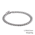 Poliertes Edelstahl-Panzerarmband in Silberoptik, 195 mm Länge und 5,5 mm Breite - Silber-195x5.5mm (KB126658-Z)