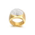 Anello largo placcato oro in acciaio inossidabile con strass bianchi pavé - US 9 / Stile Zirconia Completa Ovale Oro (KR42957-K)