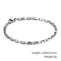 Polished silver stainless steel grid chain bracelet, 200mm length and 2.5mm width detail - 2.5mm Thin Link Style (KB126675-Z)