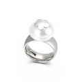 Silver titanium steel ring featuring a large white pearl with a small metal flower cap - US 6 / Silver Five-Petal Flower Style (KR31288-K)