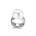 Silver-finish wide titanium steel ring featuring a large white pearl and heart accent - US 6 / Silver Heart Style (KR34211-K)