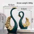 Dark green ceramic swan statues with gold wings in large and small luxury sizes - Dark Green Gold (Luxury Feather Swan Combination)