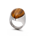 Vintage silver steel ring featuring a large teardrop-shaped tiger eye stone inlay - Amber (KR51614-GC)