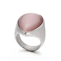 Retro titanium steel ring featuring a large pear-shaped pink cat-eye stone inlay - Dark Pink (KR89018-K)