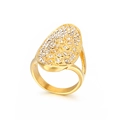 Bague exagérée plaquée or 18 carats avec un grand cluster ovale de zircons micro-pavés - Style Ovale Large Pavé de Diamants (KR31880-K)