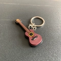 Cartoon guitar keychain made of PVC soft rubber in reddish-brown with silver metal ring - Ukulele