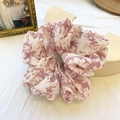 Oversized retro hair scrunchie in pink and purple floral pattern with chiffon texture - Flower Purple