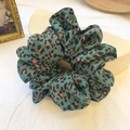 Oversized leopard print scrunchie in turquoise and brown chiffon fabric for hair styling - Leopard Green
