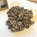 Oversized leopard print scrunchie in premium fabric with vintage aesthetic styling - Leopard Beige