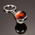 Mars themed double-sided glass ball keychain with silver metal ring and orange planet design - Mars