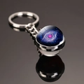 Solar system galaxy keychain with double-sided glass ball nebula pendant and metal ring - Galaxy Eye