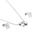 Set collana e orecchini con silhouette di famiglia in argento lucido per genitori - Colore Acciaio (KS128387-KFC)
