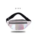 Pink holographic laser waist bag for women with adjustable strap and dual zip pockets - Pink