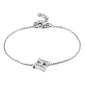 Polished silver titanium steel bracelet with sparkling rhinestone letter H pendant - Letter H(KB117691-KLB)