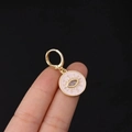 Pink enamel disk earring with eye design and marquise zircon on a gold finish base - Pink Enamel Eye Disc (4#)