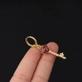 Gold key earring with red rose accent and sparkling cubic zirconia stones - Red Rose Key (6#)