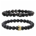 Conjunto de pulseras de cuentas de piedra gris y negro mate con dijes de corona - Combinación de Piedra Flash y Corona Negro Humo