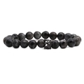 Pulsera de cuentas de piedra gris con corona de circonitas para parejas en fondo blanco - Piedra Flash Con Corona Negro Humo